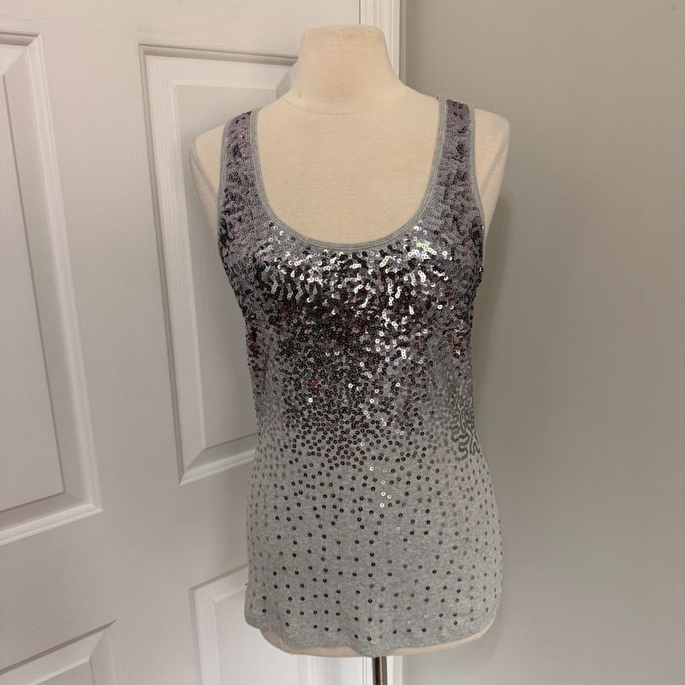 Y2K GREY EXPRESS GRADIENT SEQUIN TANK TOP